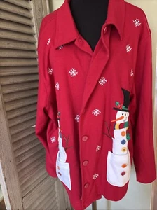Bechamel Damen rot Schneemann Knopfleiste Cardigan Pullover Gr. 2x 100% Baumwolle - Bild 1 von 7