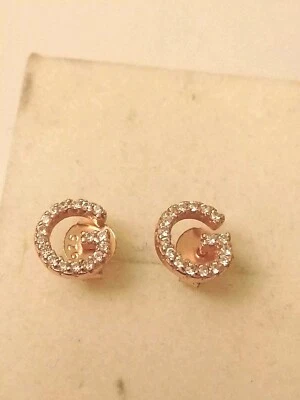 Gold on Sterling Silver CZ Initial Letter G Stud Earrings Hallmarked 8mm - Image 1 of 4