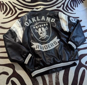 Vintage 90s Rare NFL Oakland Raiders Leather Bomber Jacket 2XL Hip Hop NWA - Bild 1 von 18