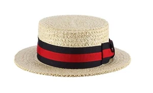 "GONDOLA Boater" Men's Dress Straw 1 Piece 10/11Mm Laichow Braid Hat by Scala - Picture 1 of 4