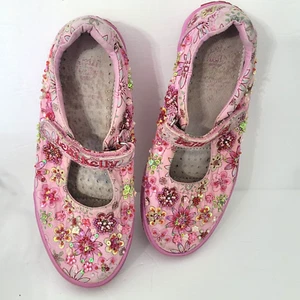Lelli Kelly Canva Mary Jane Mädchen Größe 3 M Schuhe rosa Blumen Perlen Spaziergang Sommer - Bild 1 von 9