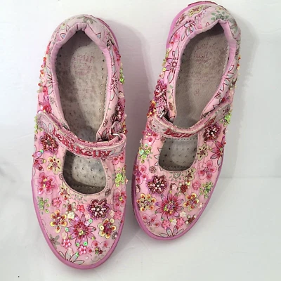 Zapatos Lelli Kelly Canva Mary Jane Niña Talla 3 M Rosa Floral Cuentas Caminar Verano Foto 1 de 4