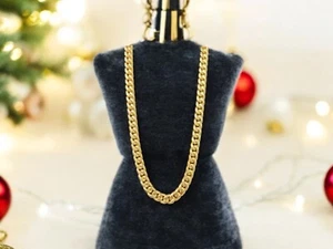 Collar de cadena de hip hop de acero inoxidable chapado en oro de 18 quilates con eslabones cubanos Miami de 10 mm para hombre de 18 pulgadas - Imagen 1 de 13