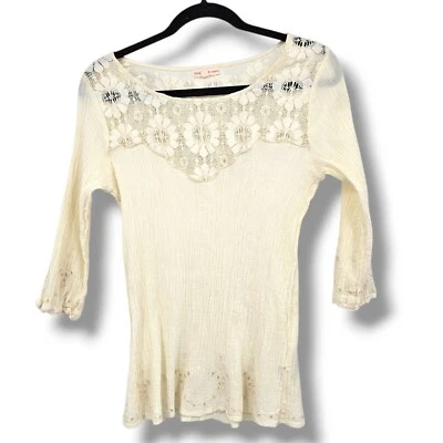 Blusa campesina bohemia top de encaje para niñas Realtree crochet crema M Foto 1 de 4
