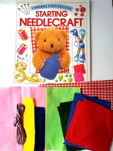 kit Usborne kids STARTING NEEDLECRAFT 32pg soft book 1994 PLUS cottons & felts - Picture 1 of 12