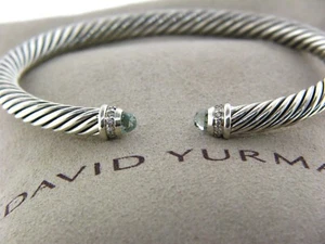 PULSERA CLÁSICA DAVID YURMAN 5MM PRASIOLITA Y DIAMANTE CABLE NUEVA - Imagen 1 de 6