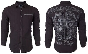 XTREME COUTURE by AFFLICTION Men's L/S BUTTON DOWN Shirt RATTLE Shield $78 - Picture 1 of 9