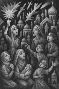 ORIGINAL MARIO MENDOZA IRAN VICTORY CUBIST PICASSO PAINTING ABSTRACT ART WOMEN - Picture 1 of 6