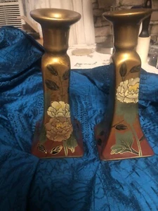 Kerzenständer Keramik und Emaille Blumen/Asiatisch - Bild 1 von 8