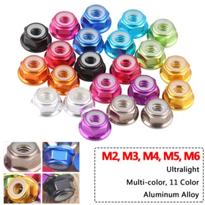 Nyloc Hex Flange Nylon Insert Lock Nuts M2 M3 M4 M5 M6 Multi-color Anodized Alu - Picture 1 of 22