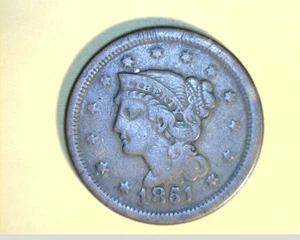 1851 US Large Cent, Medium to High Grade Copper (US-2728) - Picture 1 of 2