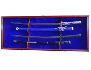 Estuche de exhibición de espadas 4 ranuras azul cereza no oficial USMC sable samurai katana gabinete de madera - Imagen 1 de 15