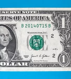 2014 July 15 : B 20140715 B $1 One Dollar Bill BIRTHDAY Note - Picture 1 of 3