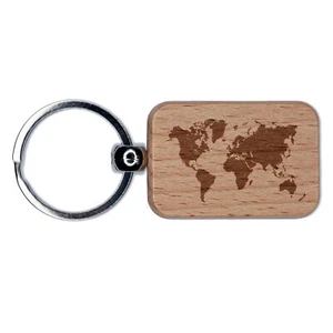 Weltkarte Reise graviert Holz Rechteck Schlüsselanhänger Anhänger Anhänger - Bild 1 von 6