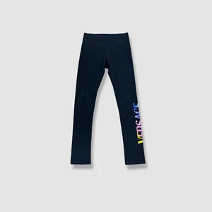 Versace Kids Girl's Black Girl's Rainbow Logo Leggings Pants Size 12A - Picture 1 of 4