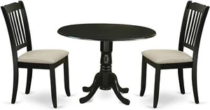 DLDA3-BLK-C 3-Piece Dining Set – Round Table & 2 Chairs, Black - Picture 1 of 6