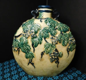 Ceramic Wine Flask Italian Pottery 12.5" Tall Grape Vines - Picture 1 of 7