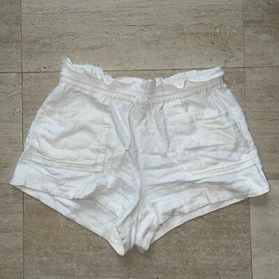 HOUSE OF HARLOW 1960 Bolsa de Papel Pantalones Cortos Mujer Talla XL Marfil Mezcla de Lino Bolsillos Foto 1 de 4