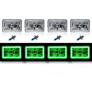 4X6" Green LED COB Halo Crystal Glass/Metal Headlight Light Bulb Headlamp Set - Picture 1 of 12
