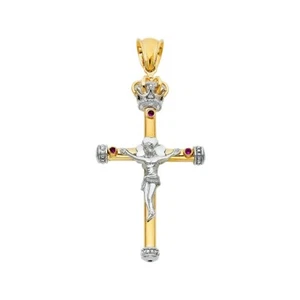14K Two Tone Gold Religious Crucifix Pendant For Necklace or Chain - Picture 1 of 4
