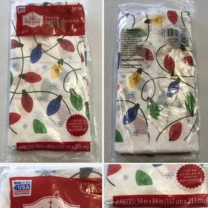 NEW Set of 2 Christmas Paper Table Covers 54x84" NIP Christmas Lights USA - Picture 1 of 8