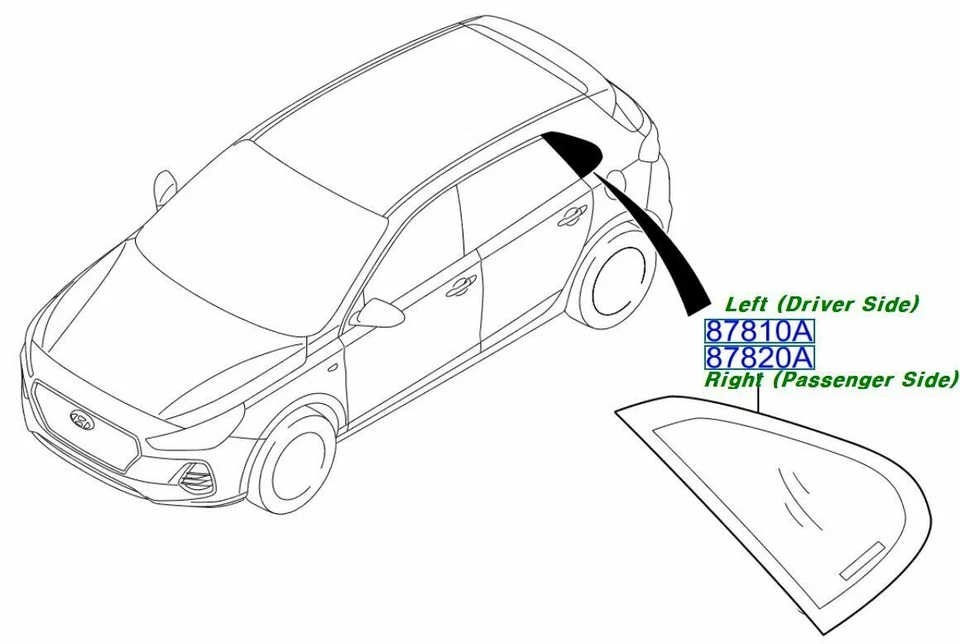 OEM 87810-3X400 Glass Assy Quarter Fixed Left for Hyundai Elantra Coupe 2014~15 - Изображение 1 из 2