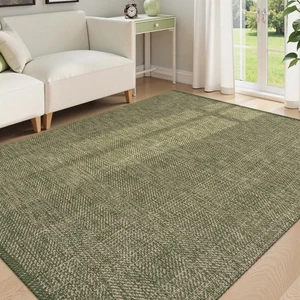 Washable Kitchen Rug, 5' x 8', Green, Modern Geometric Area Rug - Picture 1 of 4