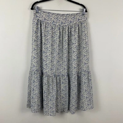 Madewell Tiered Peasant Midi Skirt in Climbing Floral Size L White Blue Pull On - Image 1 of 4
