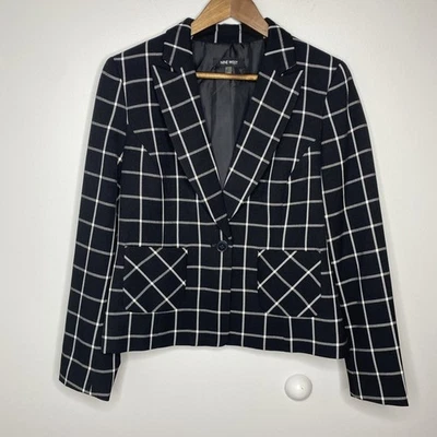 Nine West Jacket Women's Size 8 Black & White Plaid Blazer - Image 1 of 4