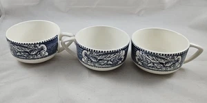 Vintage Blue & White Currier and Ives Royal China Coffee Cup Lot of 3 - Picture 1 of 6