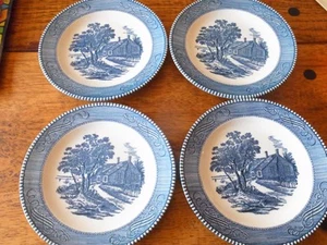 4 Vintage Royal China Currier & Ives 7.25" Salad Dessert Plates-HTF Size-EXC - Picture 1 of 4
