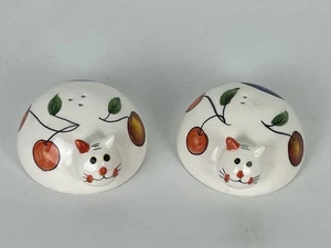 Salero y pimentero de cerámica pintado a mano blanco para gatos y frutas - Imagen 1 de 13