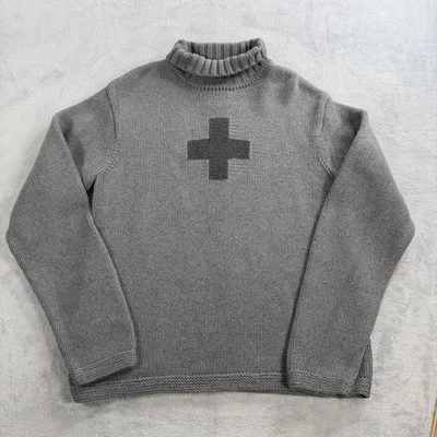 Victorinox Swiss Army Logo Mock Neck Knit Sweater Size Large Gray Cotton Chunky - Image 1 of 4