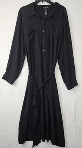 NWT Eileen Fisher 100% Silk Georgette Crepe Shirt Dress Black Size XL $398 - Picture 1 of 19