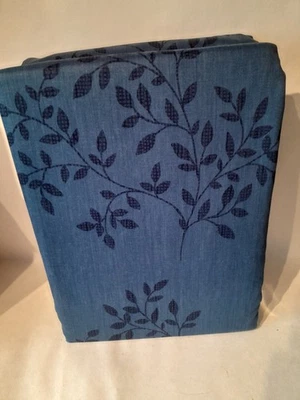 Heavy Weight Polycotton  3" TAPE TOP Floral Print CURTAINS in Dark BLUE 90" 72" - Image 1 of 4