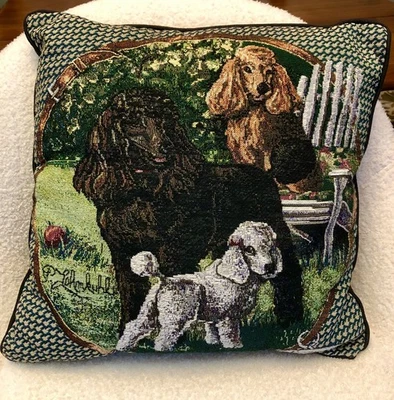 Tapiz 16” Marrón Negro Blanco Caniche Almohada Firmado P. Lehmkuhl Foto 1 de 4