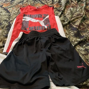 Preowned Puma Short Outfit Black/red Boys Size 5 - Picture 1 of 5
