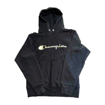 Champion Hoodie S Reverse Weave Logo Black Heavy Cotton Hoodie Mens Small - image 1 of 4