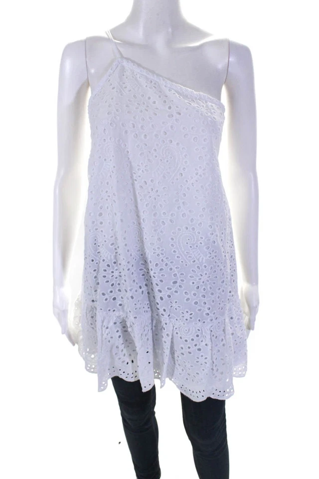 BB Dakota Womens One Shoulder Eyelet Gathered Blouse White Size Medium LL19LL - Image 1 of 4