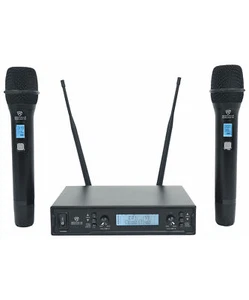 Sistema de micrófono de karaoke vocal inalámbrico portátil Rockville Dual UHF 15 canales de metal - Imagen 1 de 1