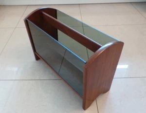 MCM 1970 Dark Teak Magazine Rack / LP Smoked glass sides - Excellent Condition - Picture 1 of 7