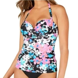 Island Scape Womes Fiji Printed Bandini Swimwear Tankini Top Size 8 Underwire - Picture 1 of 7