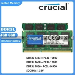 Crucial 4GB 8GB 16GB DDR3L 1333 1600 1866 MHz SO-DIMM Laptop Memory 204Pin 1.35V - Picture 1 of 20