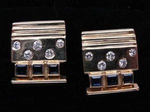 Elegante Nachlass 18K Gold Diamant & Saphir Ohrringe von Designer Nancy Karpel - Bild 1 von 10