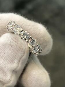 14k White Gold Simulated Diamonds Round Cut Shared Prong Eternity Band Ring Sz 6