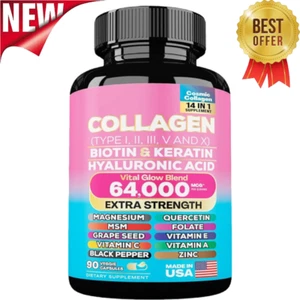 14-IN-1 COLLAGEN SUPPLEMENT - Type I,II,III,V,X +Hyaluronic Acid & Biotin -90PCS - Picture 1 of 10