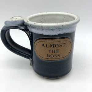 Almost The Boss Art Studio Handcrafted Pottery Mug Cup Blue Thumb Rest. - Picture 1 of 8