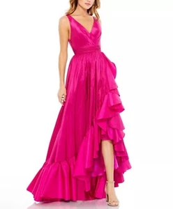 Mac Duggal Magenta Taffeta Hi Low Ruffle Gown Size 22 $398 67835 NEW Pink - Picture 1 of 18