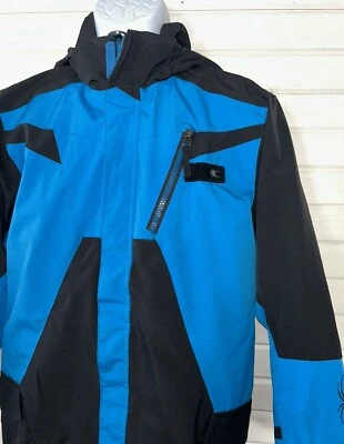 Spyder Jacket Boys Sz 16 Black Blue Full Zip Logo Zip-Off Hood Heavyweight EUC - Image 1 of 4