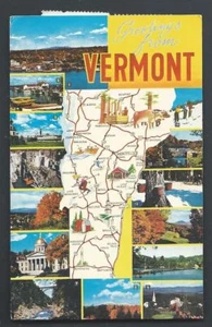Map postcard Vermont VT Green Mountain State USA stamps - Picture 1 of 2